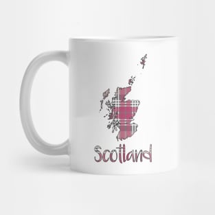 Scotland Pink, White and Grey Tartan Map Typography Design Mug